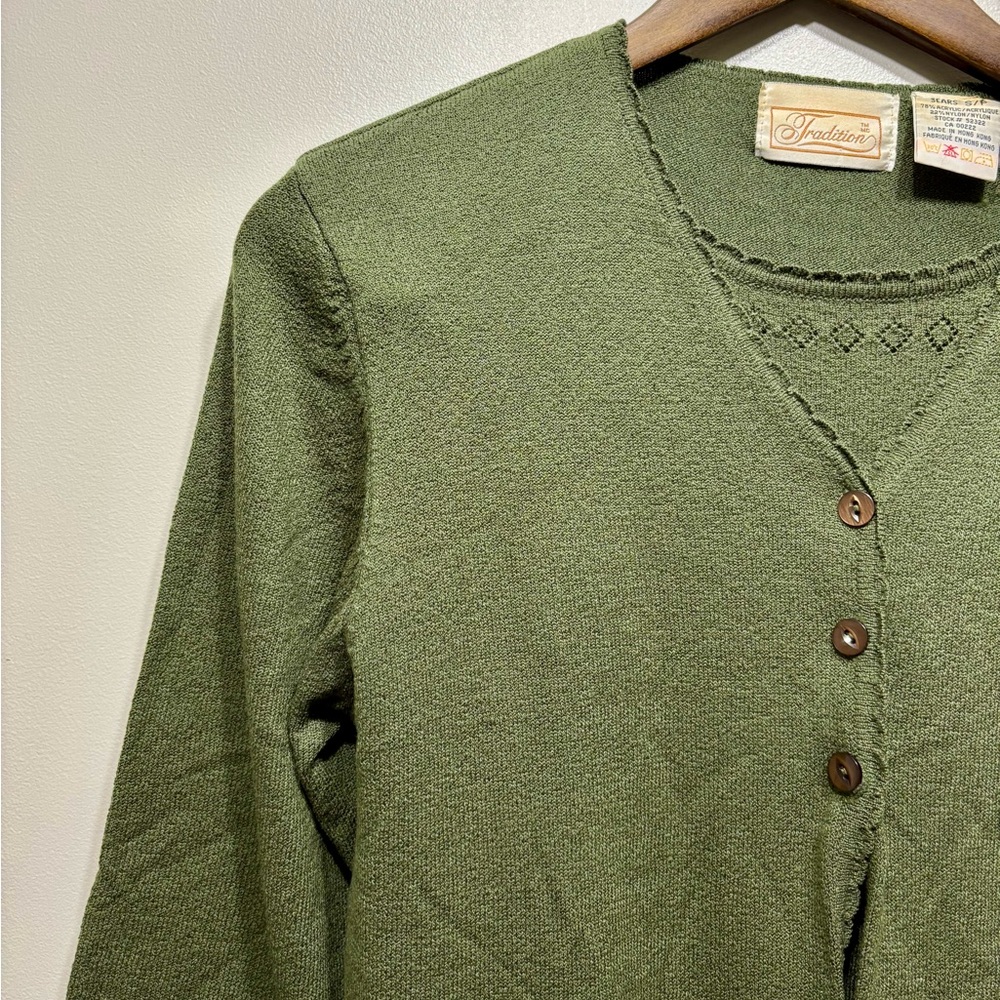 ✨$8 CLEAR-OUT✨ Tradition Sears Vintage Relaxed Fit 3/4 Sleeve Blouse Shirt Green - Picture 2 of 6